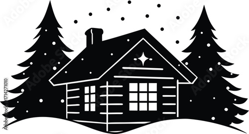 Snow-covered cabin silhouette vector illustration