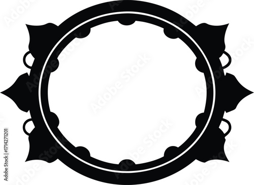 Tambourine with holly silhouette vector illustration