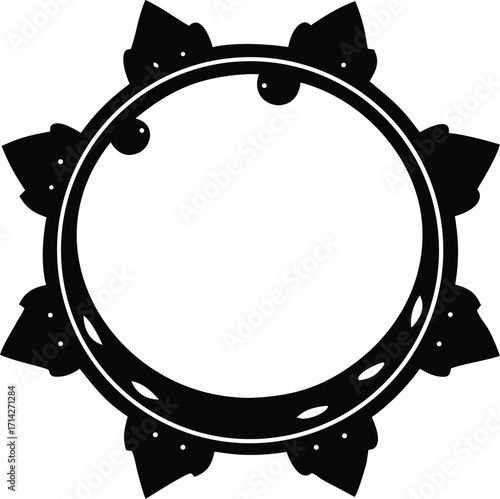 Tambourine with holly silhouette vector