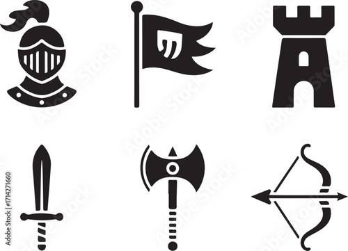 Medieval weapons and armor icon set for game design