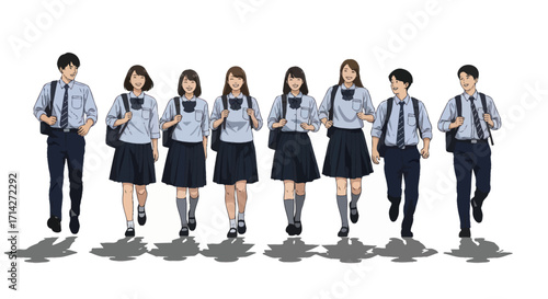 Group of Students in School Uniform Walking.