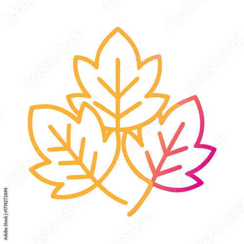 Colorful outline of three leaves in gradient style  