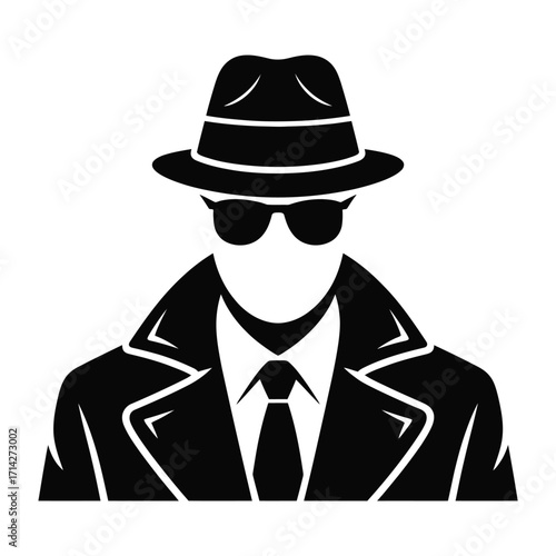 Detective silhouette vector illustration spy agent anonymous character covert operative icon scalable eps silhouette vector illustration white background