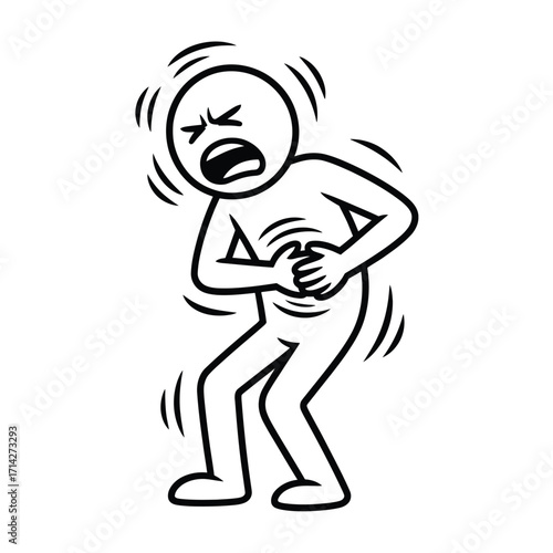 Vector illustration of a stick figure experiencing severe abdominal pain icon silhouette vector illustration white background