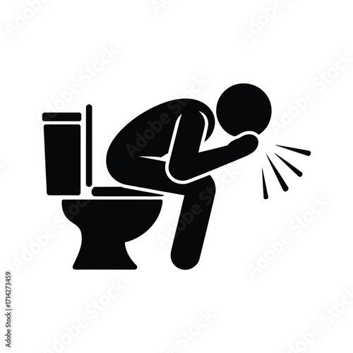 Sick person vomiting in toilet pictogram vector illustration for medical health and wellness silhouette vector illustration white background