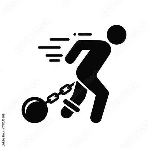 Stylized human figure running with ball and chain icon vector illustration scalable eps silhouette vector illustration white background