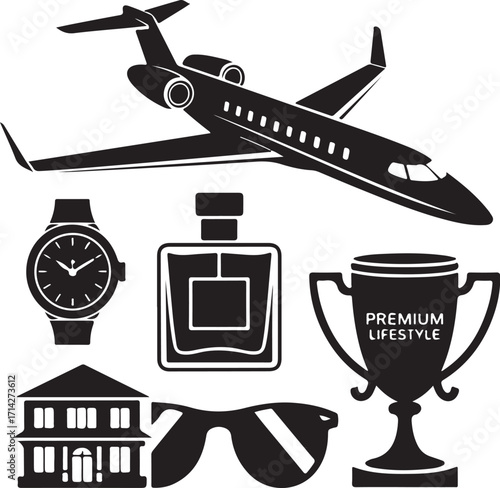 Luxury lifestyle icons for success and achievement