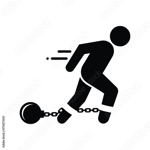 Stylized human figure running chained to ball and chain vector illustration scalable eps icon silhouette vector illustration white background
