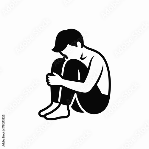 Minimalist vector illustration of a person in a fetal position icon simple art silhouette vector illustration white background