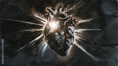 Sacred Heart with Divine Light Rays 3D Photorealistic Religious Art