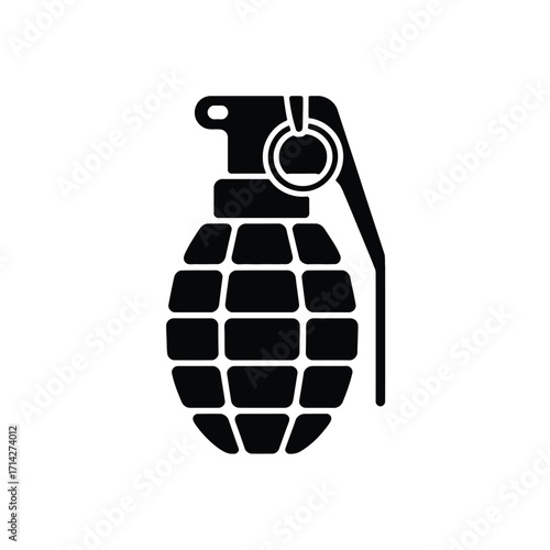 Scalable vector graphic icon illustration of a hand grenade for graphic design projects silhouette vector illustration white background