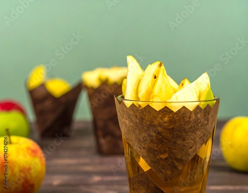 Apple slices in a glass cup