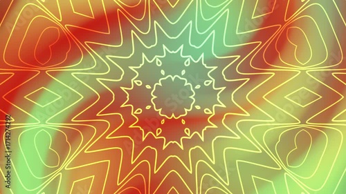 Neon starburst design on red and green background, ideal for festive event promotions, holidaythemed materials, and energetic designs.