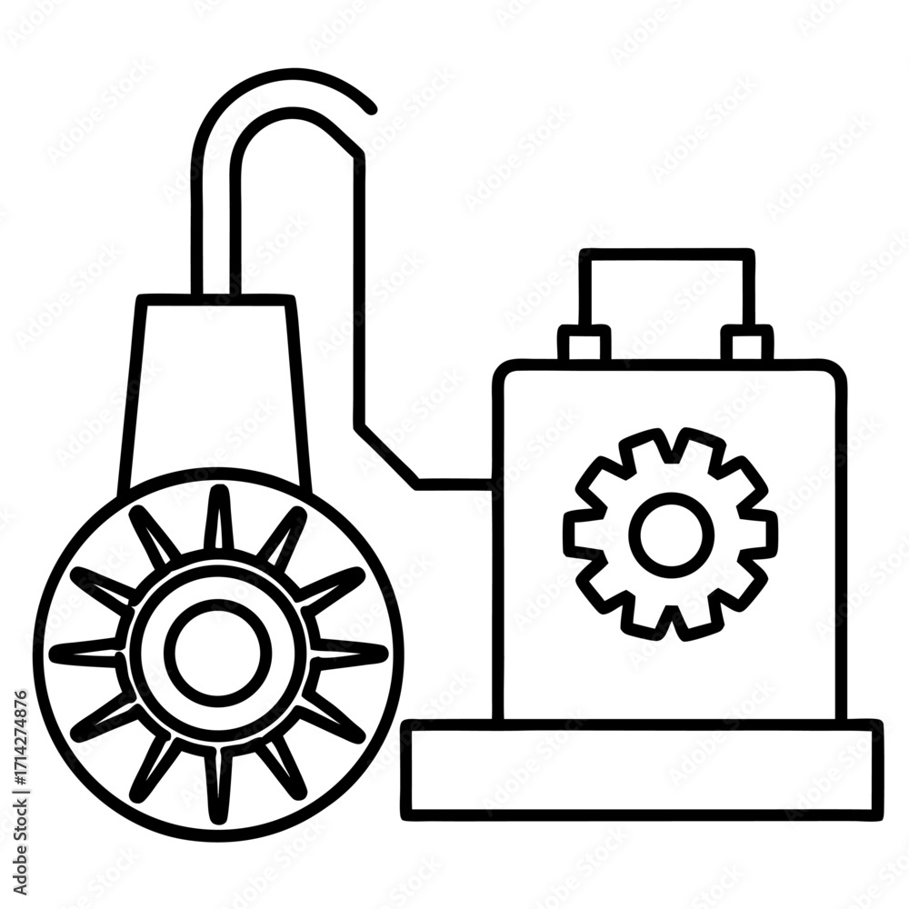 Obraz premium Illustration of Industrial Machine with Gears and Pipe System in Black and White Aesthetic