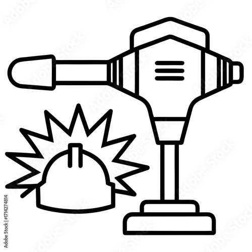Construction drilling equipment illustration with helmet and energy burst symbolizing safety and power for industrial applications