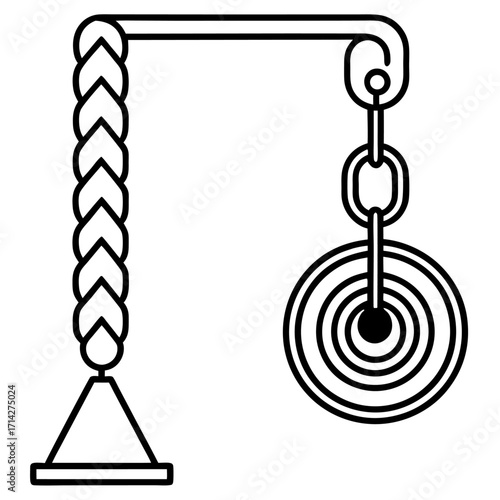 Weightlifting pulley system line art vector illustration for sports and strength training workouts equipment design