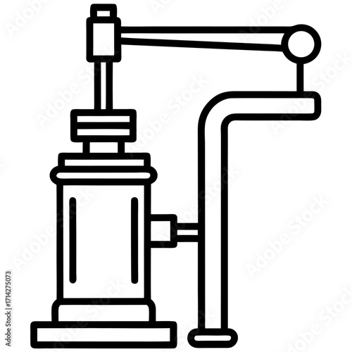 Mechanical press icon with simple outlined style depicting industrial machinery and fabrication tools for manufacturing processes