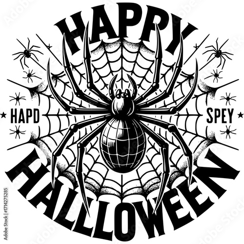Halloween Spider's Web Invitation: Creepy illustration of spider with web, ready to be part of a spooky Halloween.