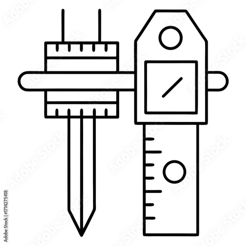 Precision Measuring Tool Line Art Icon for Engineering Design and Industrial Applications Technical Drawing
