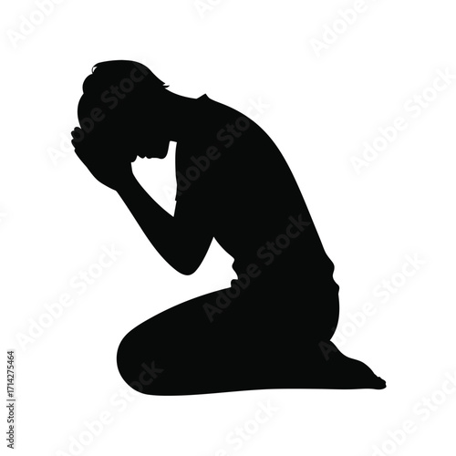 Kneeling figure silhouette vector illustration for symbolic representations silhouette vector illustration white background