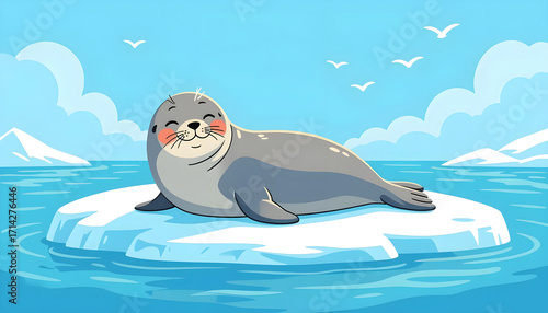 Wallpaper Mural Cartoon seal resting on ice with copyspace, educational arctic marine wildlife illustration for kids book Torontodigital.ca