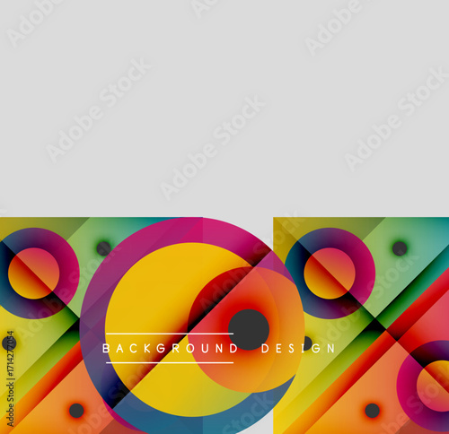 Abstract colorful design. Circles, lines create dynamic composition. Modern graphic element for backgrounds, presentations. Vibrant hues attract attention.