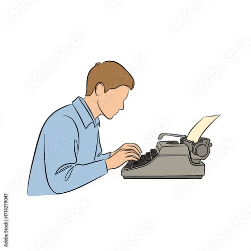 Man using a retro mechanical typewriter