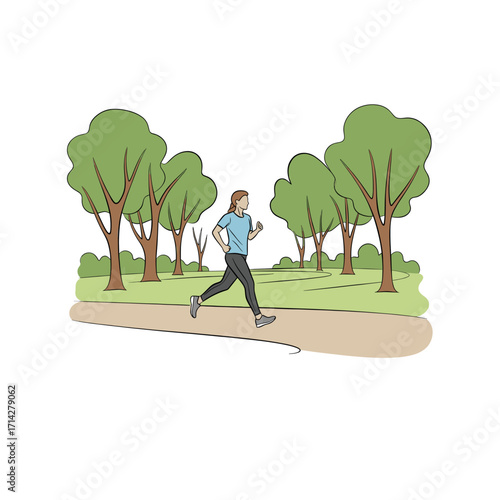 Person jogging outdoors on a path in a public park