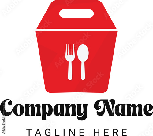 Vector art of red food delivery bag with fork and spoon logo