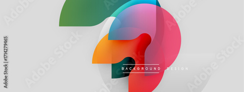 Abstract colorful overlapping circles create dynamic visual. Light gray background provides clean contrast. Modern design element.