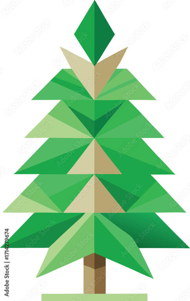 Obraz premium Minimalist Christmas tree made from recycled paper and green leaves vector