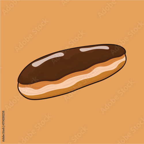 Illustration of italian food eclair made from bread and with chocolate topping