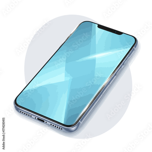 Modern technology smartphone illustration with a sleek metallic frame and reflective screen