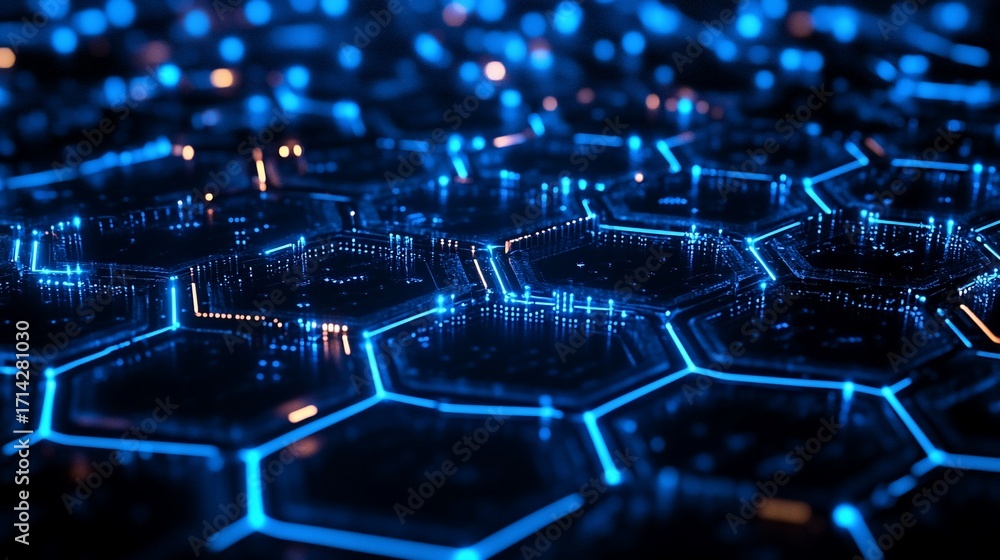 Obraz premium Abstract digital hexagon network glowing blue