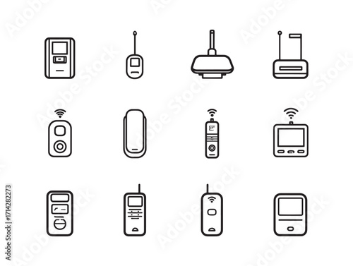 RFID reader set digital line illustration