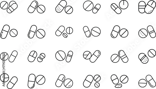 Bundle Capsule And Round Pill Line Icon Eps 5