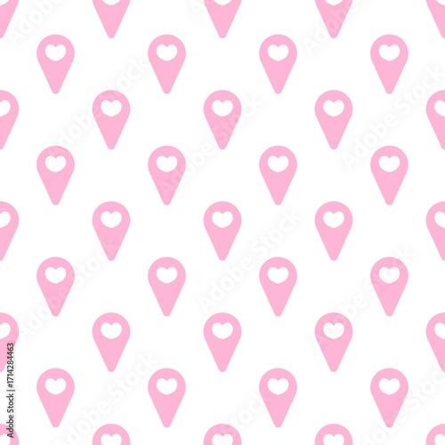 Wallpaper Mural Pink location pin heart pattern background. Cute love map marker pattern. Pink romantic seamless pattern. Seamless patterns with love location icons. Torontodigital.ca