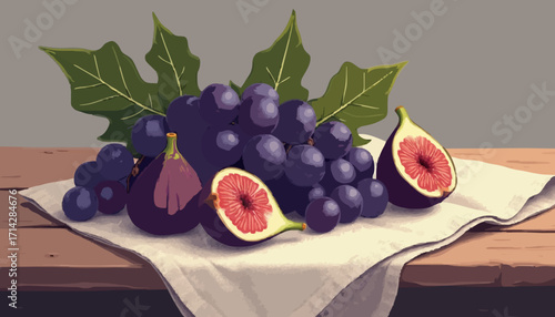 Rustic Still Life with Grapes and Figs