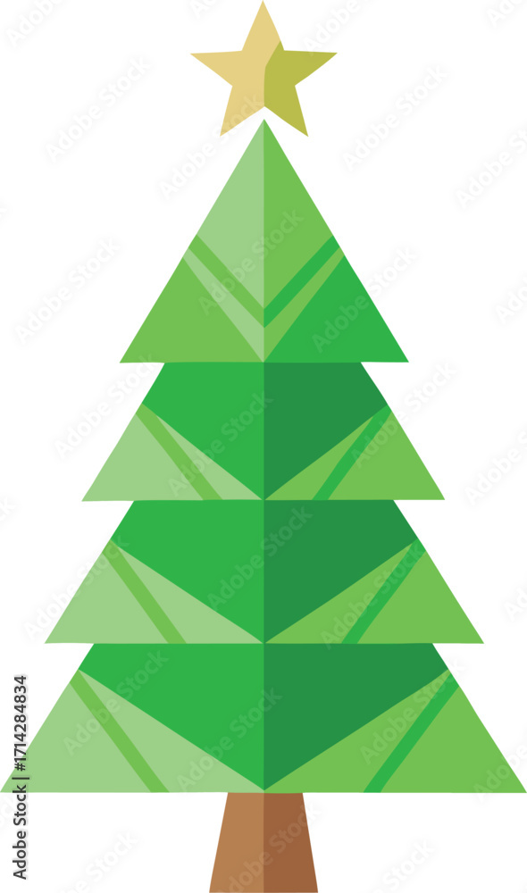 Fototapeta premium Minimalist Christmas tree made from recycled paper and green leaves vector