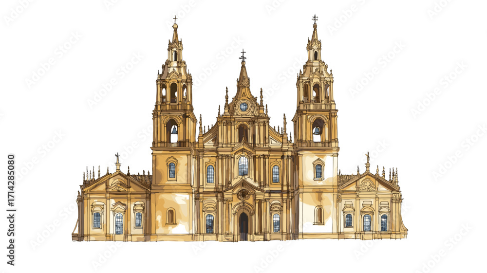 Obraz premium Cathedral of Santiago de Compostela. Cathedral of Santiago de Compostela watercolor vector illustration