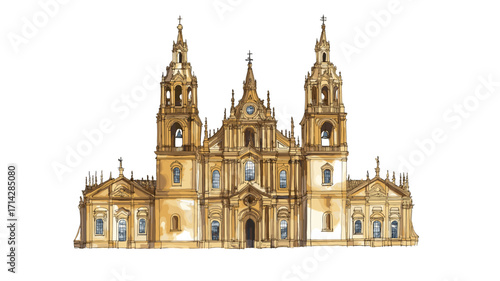 Cathedral of Santiago de Compostela. Cathedral of Santiago de Compostela watercolor vector illustration