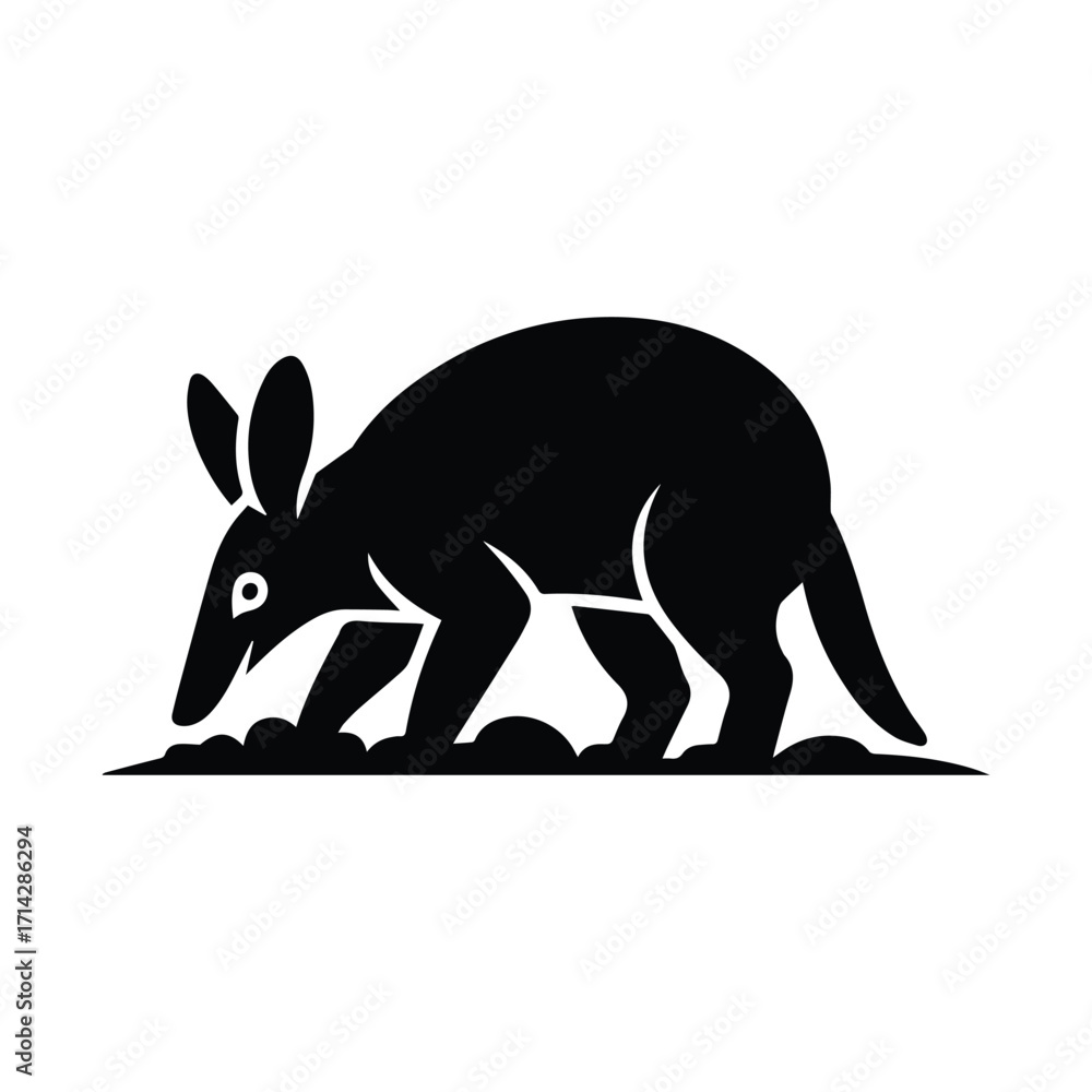 Obraz premium Aardvark digging in the soil illustration simple and bold design style isolated on white
