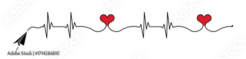 Abstract paper plane origami airplane, ekg shape route, red heart vector. Creative medical science concept design to use for cardiology, healthcare business, love concept projects.