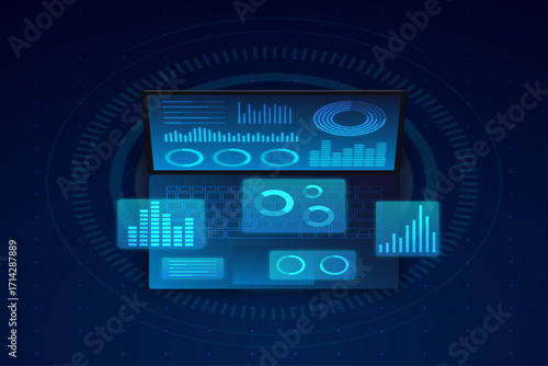 Laptop Dashbord charts dark top view 