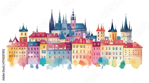 Prague Castle. Prague Castle watercolor vector illustration