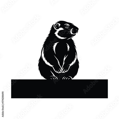 Black and white illustration of a prairie dog silhouette a cute rodent design