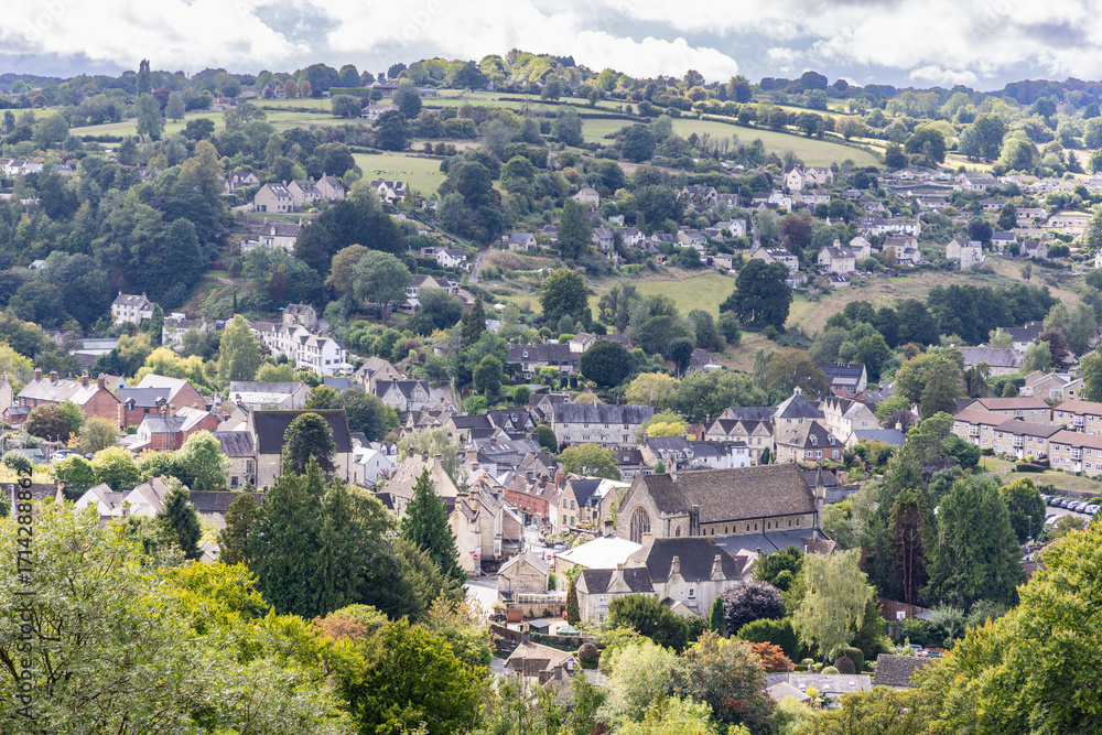 Obraz premium View of Nailsworth from above, Cotswolds, Gloucestershire, England, United Kingdom