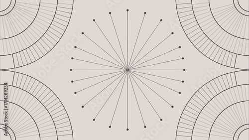 Geometric pattern featuring radiating lines and quarter circles in a repeating design layout