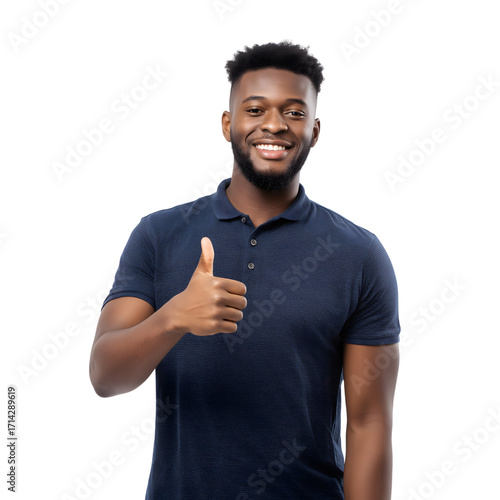 Portrait of a smiling man giving thumbs up  isolated on white background