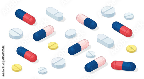 Assorted Pills and Capsules: Medical Treatment and Healthcare.
